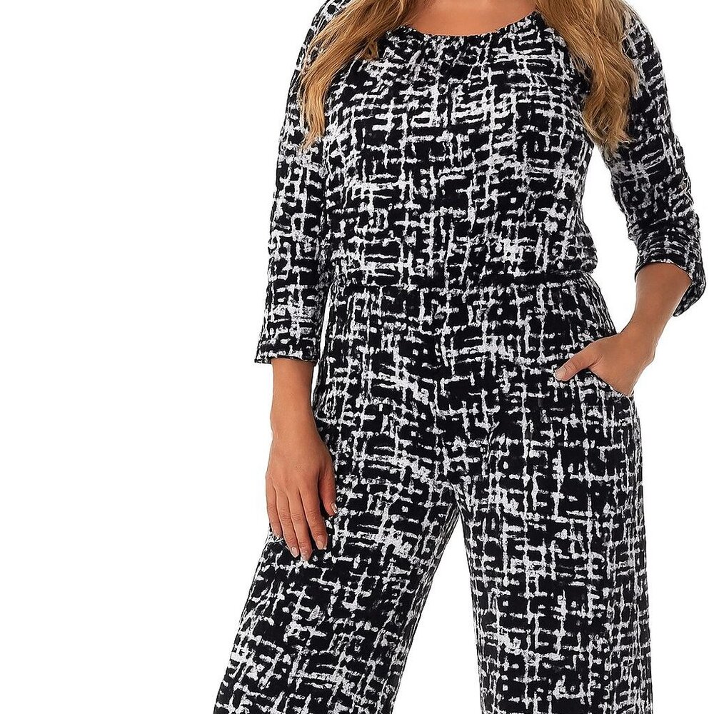 NWT Alki'i sz medium wide leg print jumpsuit black / white patterned